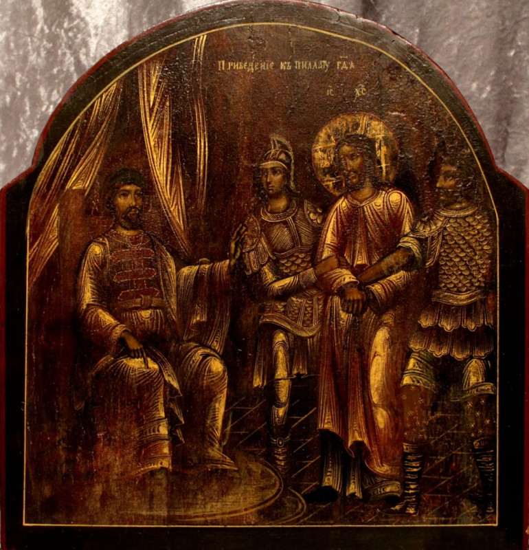 Antique 18c Russian Icon Of The Christ in front of Pilatus 5498)