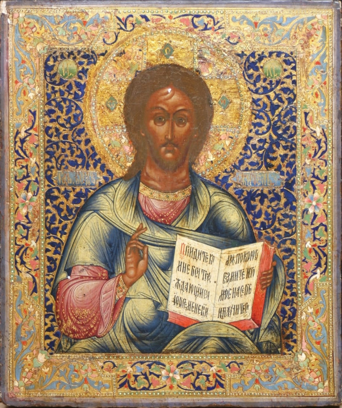 Antique 19c Russian icon of Christ Almighty (4337)