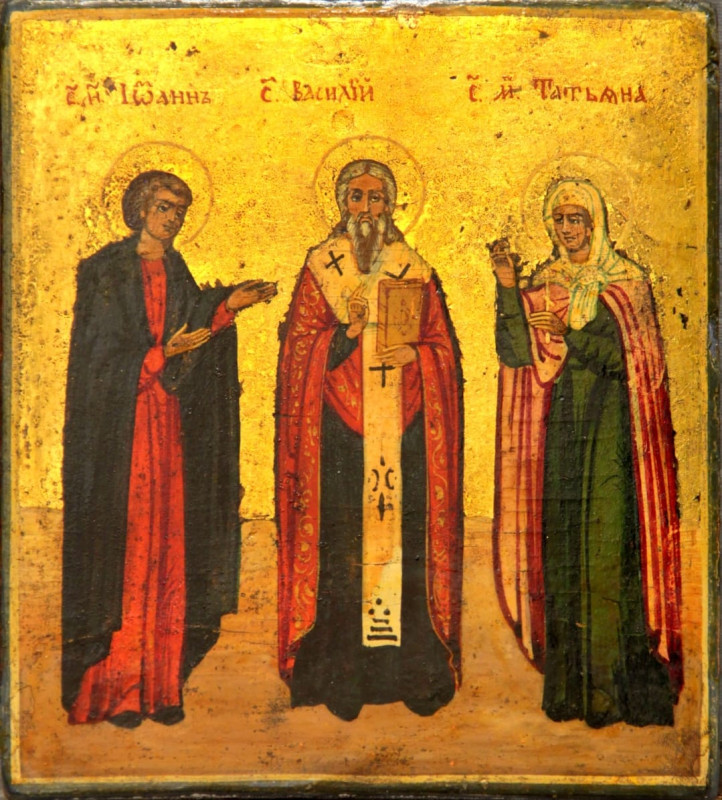 Antique 18c Russian icon of Three Saints (7976)