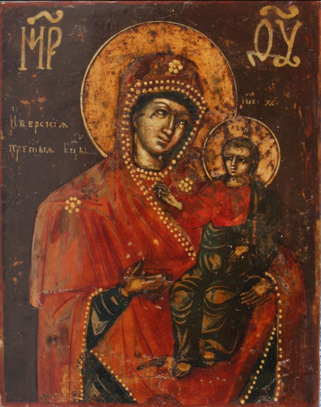 Antique 19c Russian icon of Iverskaya (2611)