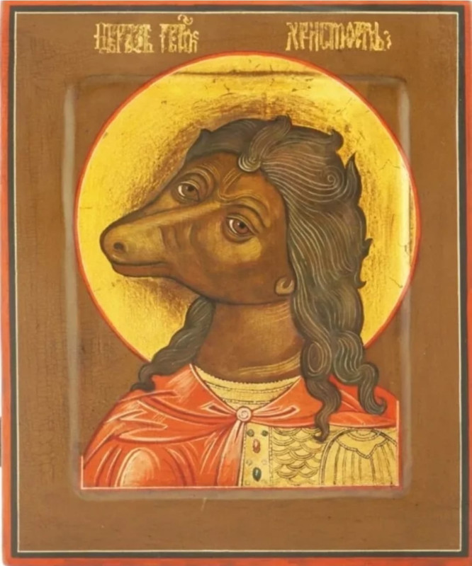 Antique Russian icon of Dog-Head Christopher (1735)
