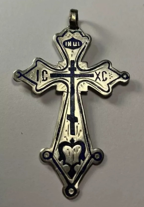 Antique 19c 84 Silver Color Enamel Russian Cross