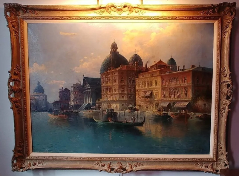 Antique Oil Canvas Of Venice Signed & Framed (0051)