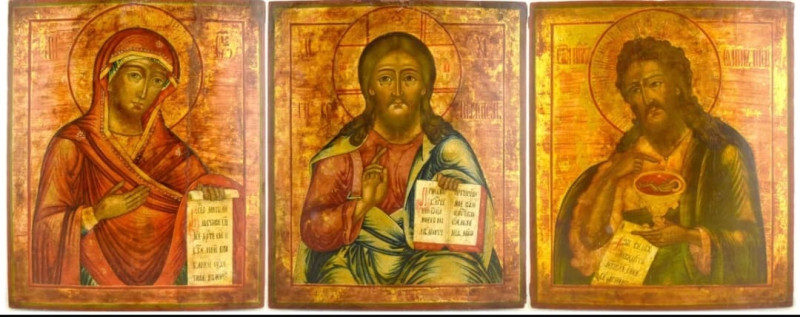 Antique 19c Russian Icons Of Deesis (13421)