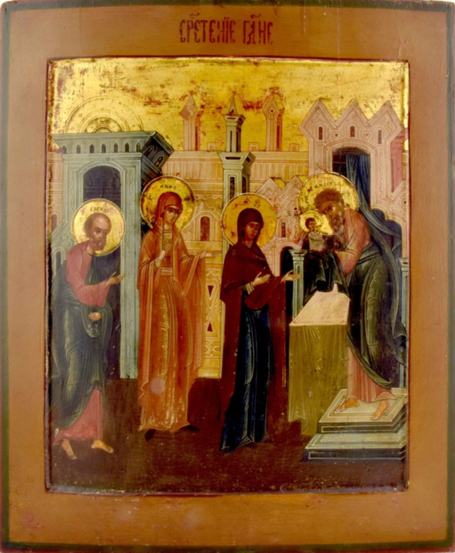 Antique 19c Russian icon of Presentation of Christ in the Temple (13520)