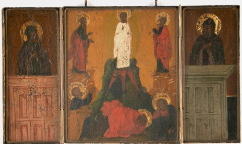 Antique 18c Russian icon tryptic of Transfiguration (3510)