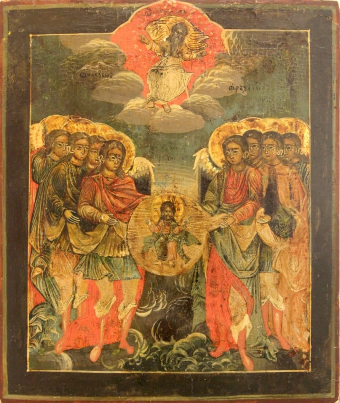 Antique 18c Russian icon of The Synaxis of Archangels (9457)