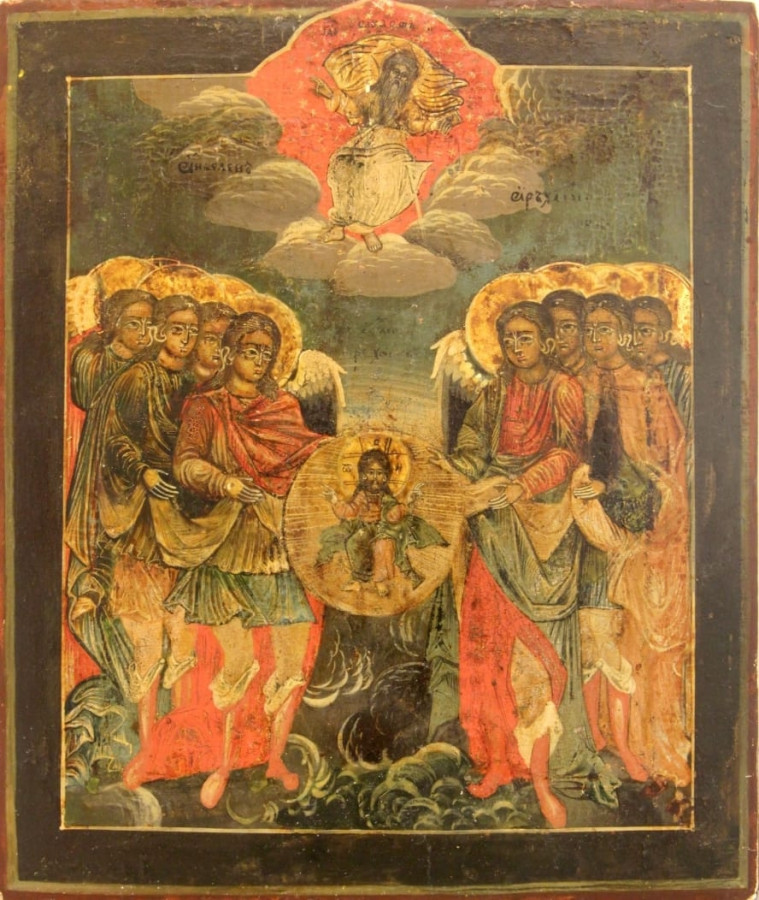 Antique 18c Russian icon of The Synaxis of Archangels (9457)