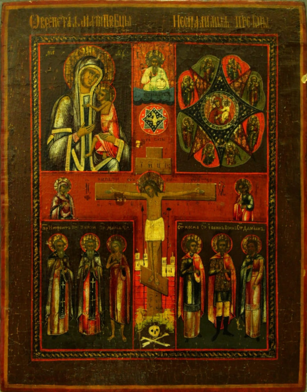 Antique 19c Russian icon of Crucifixion (6968)