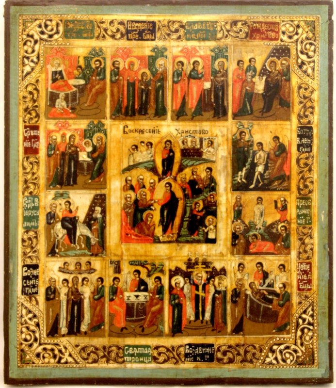 Antique 19c Russian icon of Resurrection (9863)