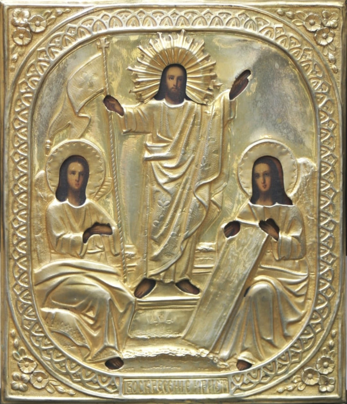 Antique 19c Russian icon of Christ Resurrection (4508)