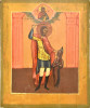 Antique 19c Russian icon of St Nikita Beating the Demon (11874)
