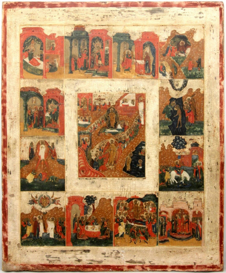 Antique 18c Russian icon of Resurrection (1144)