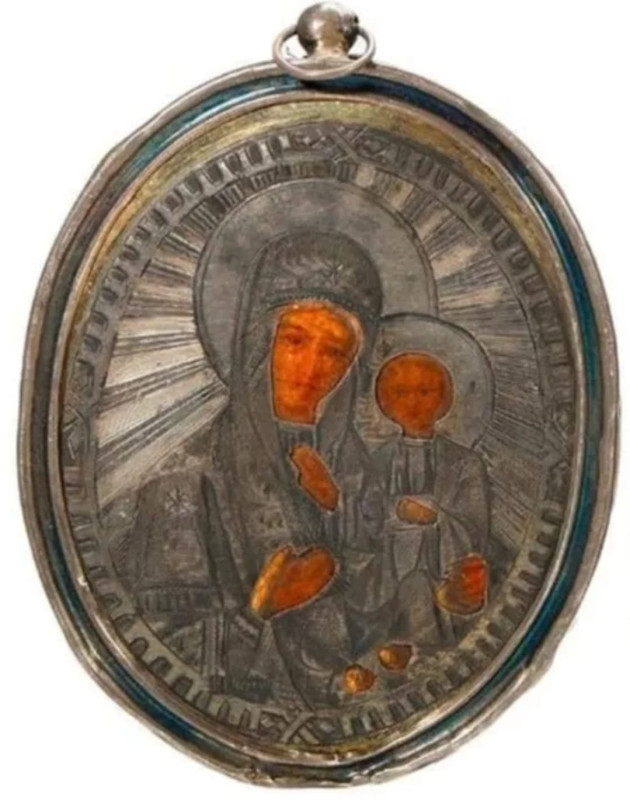 Antique 19c 84 Silver Russian icon Pendant of Kazan