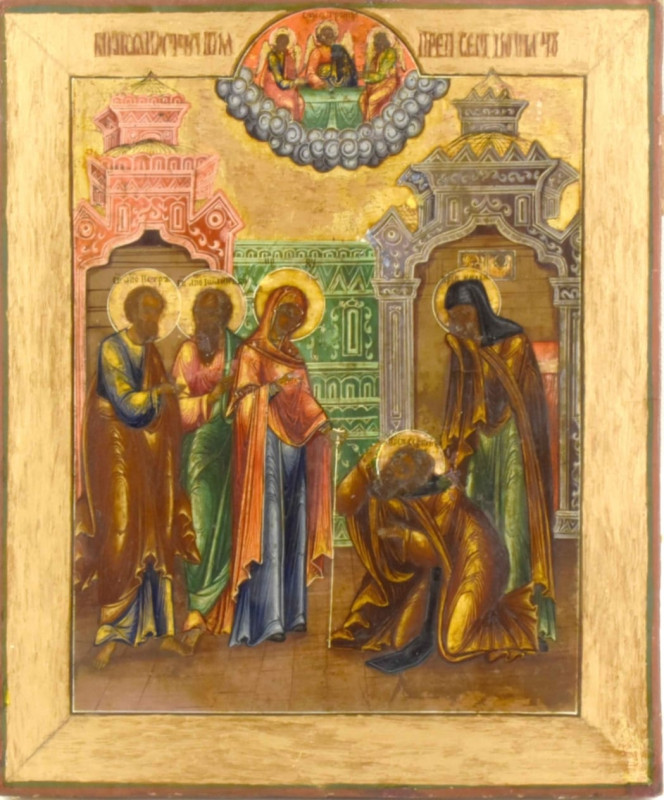 Antique 19c Russian icon of the Appearance of Mother of God (13447)