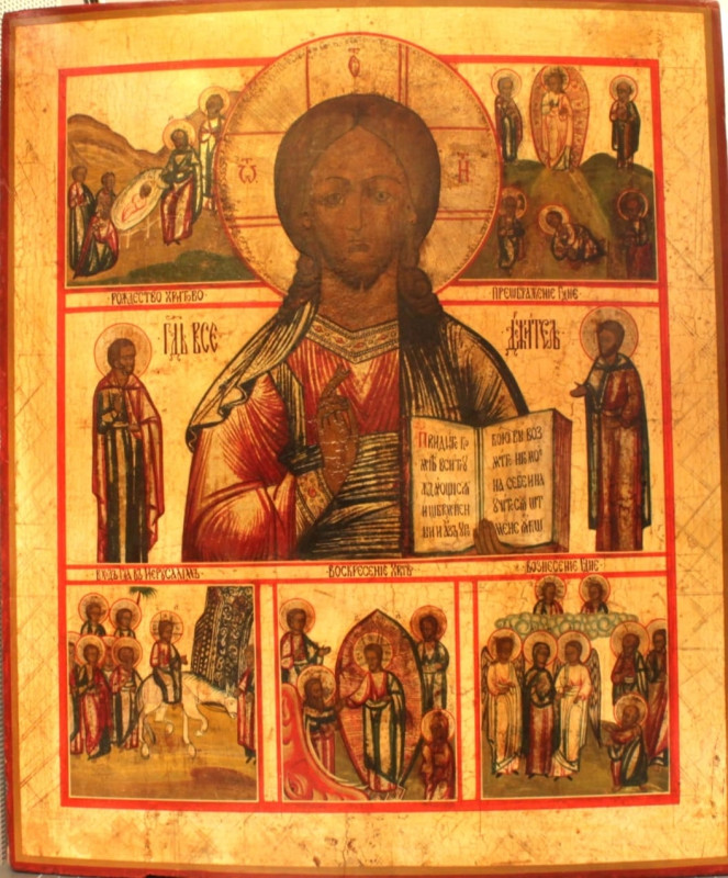 Antique 18c Russian Icon Of Christ with Life Scenes (5097)