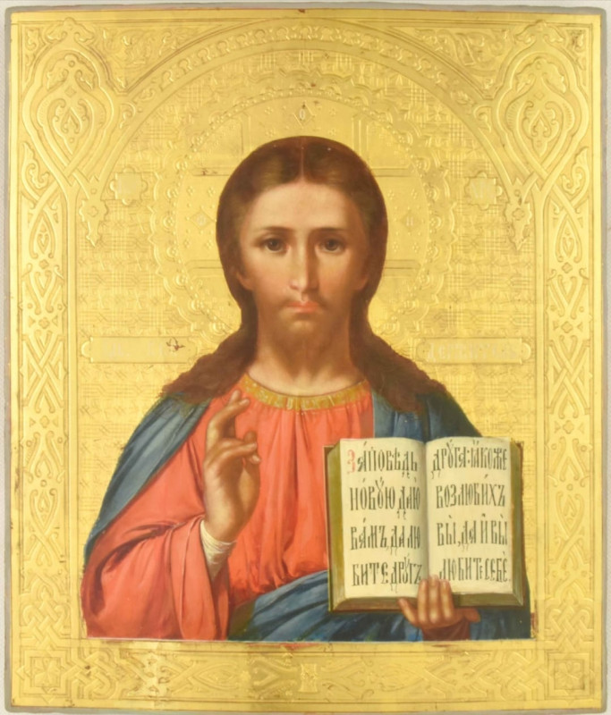 Antique 19c Russian icon of Christ on gold (13638)