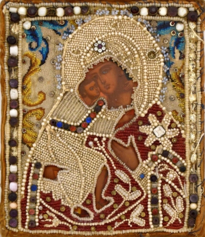 Antique 18c Russian Icon Mother of Vladimir (12719)