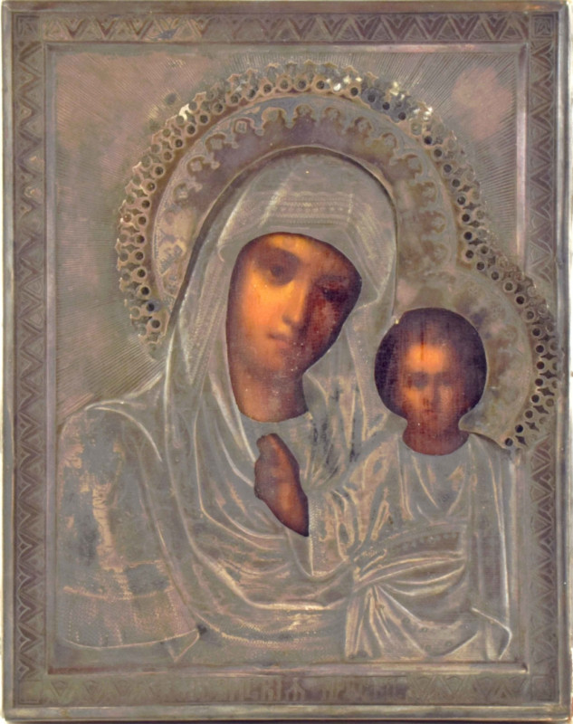 Antique 19c 84 silver  Russian icon of Kazan (14181)