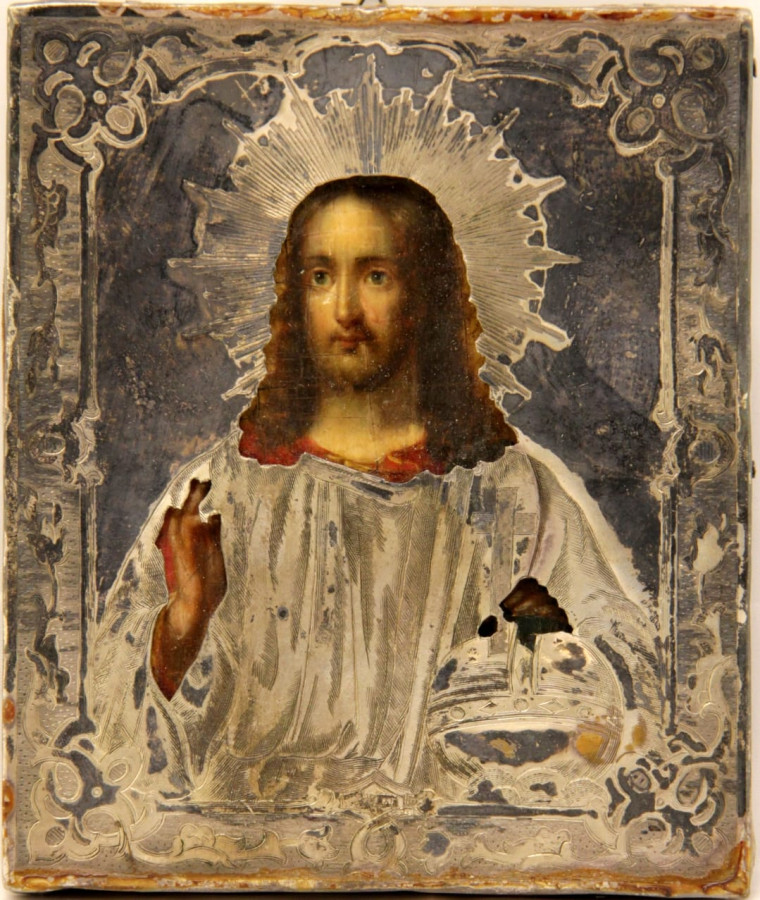 Antique 19c Silver Russian icon of Christ (8687)