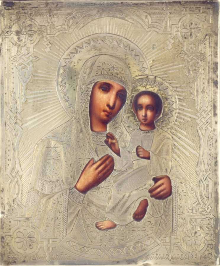 Antique 19c 84 Silver Russian icon of Tikhvin (13704)