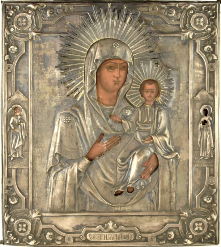 Antique 19c 84 Silver Russian Icon of Smolensk (13680)