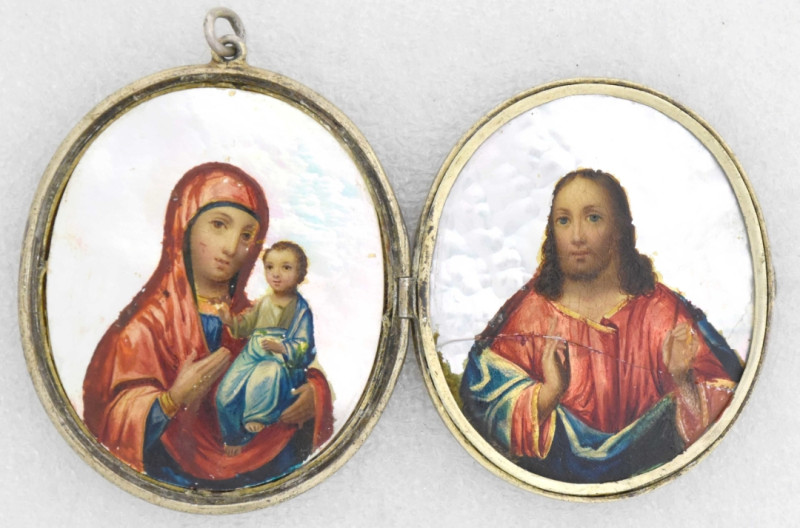 Antique 19c 84 Silver Russian Double Sided Pendant Diptych (12956)