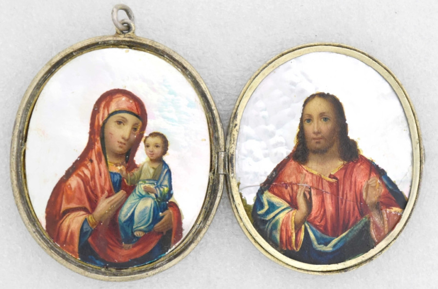 Antique 19c 84 Silver Russian Double Sided Pendant Diptych (12956)