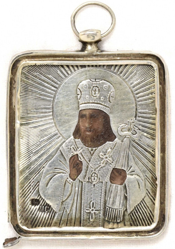 Antique 19c 84 Silver Russian icon of Mitropolit Dmitry Rostovskiy (12546)