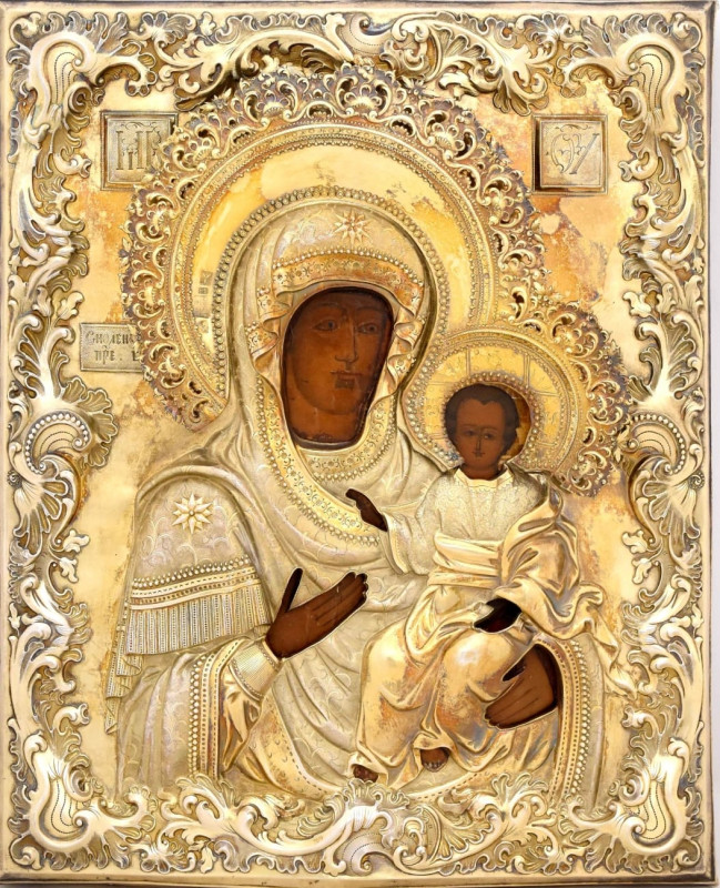 Antique 19c 84 Silver Russian icon of Smolensk (12647)
