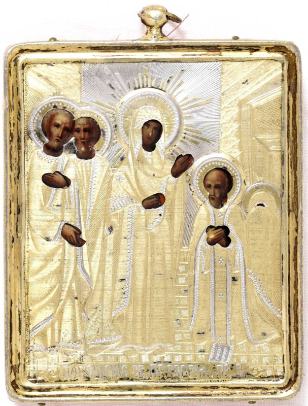 Antique 19c 84 Silver Russian icon of the Appearance of The Mother of God (12558)