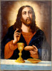 Antique 19c Russian icon of Christ Blessings Bread (12391)
