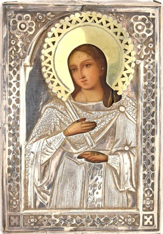 Antique 19c 84 Silver Russian Icon Of St Barbara (12613)