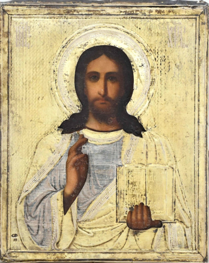 Antique Russian 19c 84 Silver Icon The Christ (12265)