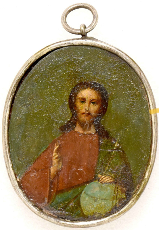 Antique 19c Russian 84 Silver Icon of Christ Pendant (12457)