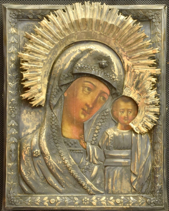 Antique 19c 84 Silver Russian icon of Kazan (14163)