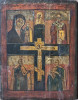 Antique 18c Russian icon of Crucifixion & Four Parts (1127)