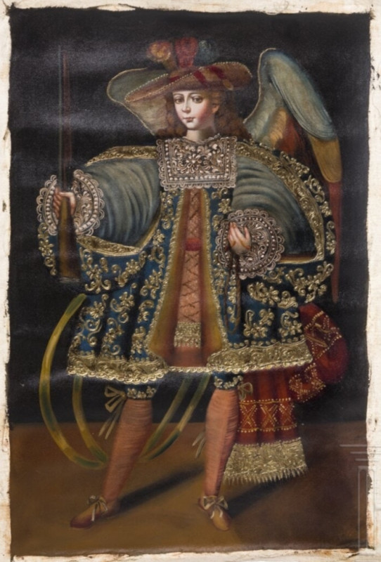 Antique Oil On Canvas Of Archangel Mihail Cusco school (1120)
