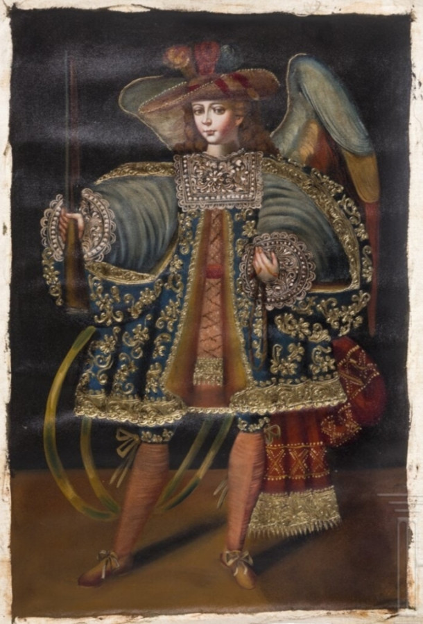 Antique Oil On Canvas Of Archangel Mihail Cusco school (1120)