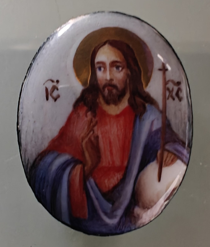 Antique 19c Russian Finift icon of Christ