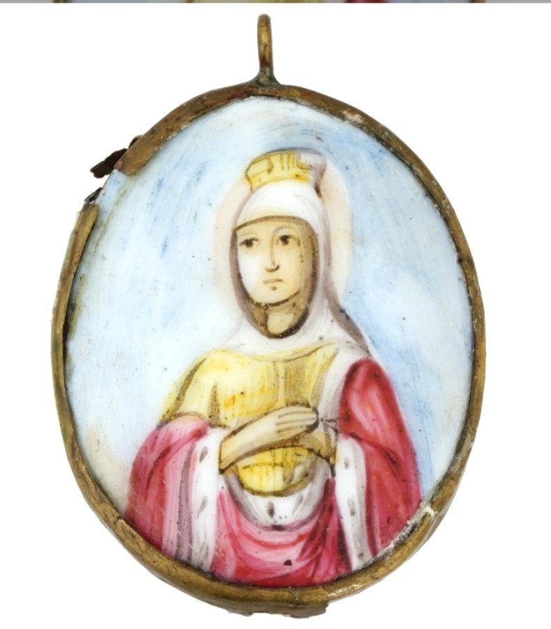 Antique 19c Finift Russian icon os St Alexandra