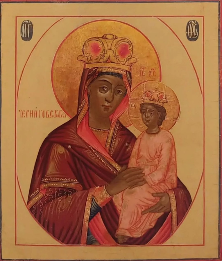 Antique 19c Russian icon of the Chernigovskaya Mother of God