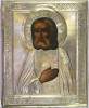 Antique 19c 84 Silver Russian icon of Seraphim of Sarov (46009)