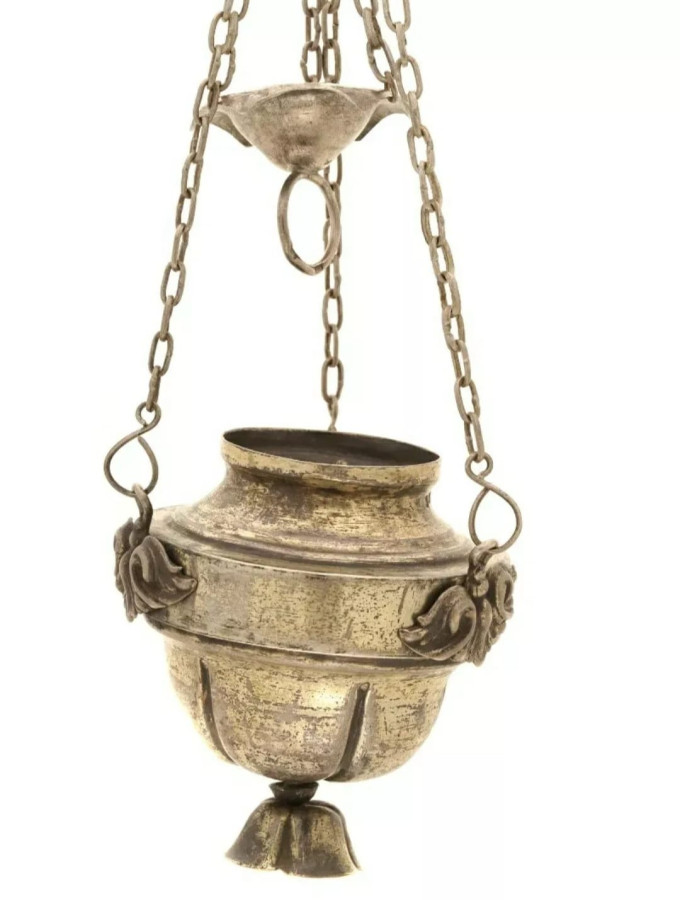 Antique 19c 84 Silver Russian lampada & chain