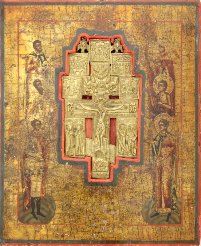 Antique 19c Russian icon of The Crucixion (9942)