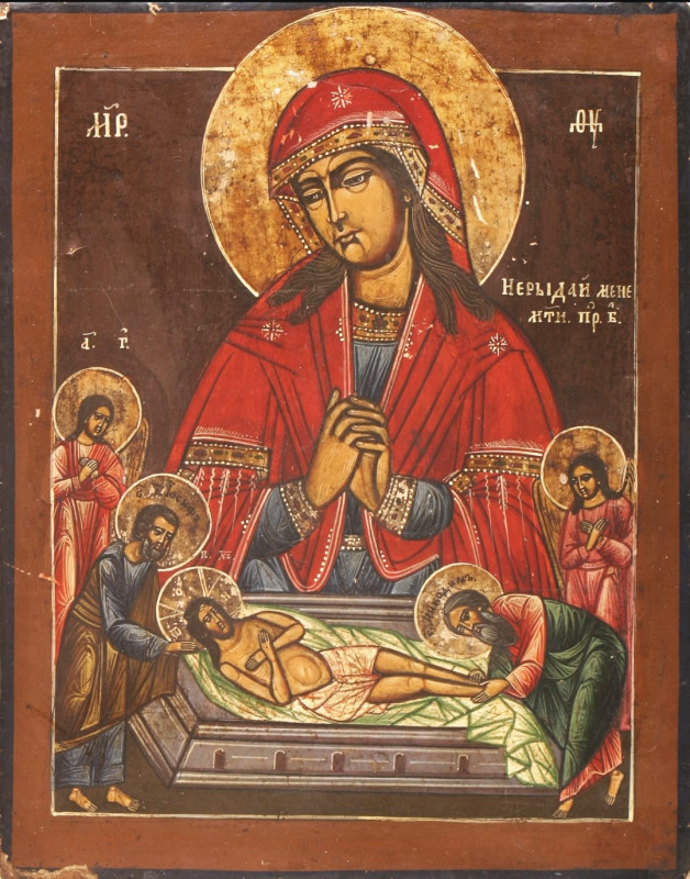 Antique 18c Russian icon of "Don't Weep for me Mother" (3651)