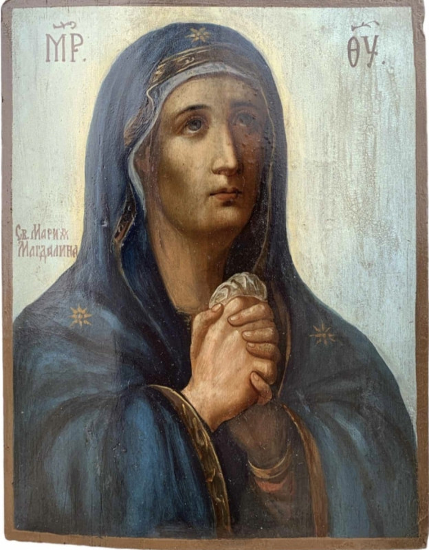 Antique 19c Russian icon of Mary Praying