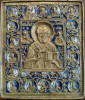 Antique Russian 19c Bronze Enamel Icon Of St. Nicholas( 2213)