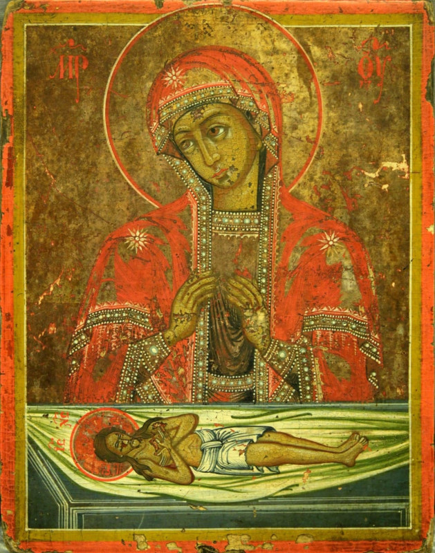 Antique 18c Russian icon of The " Don't Weep For Me Mother"(7587)