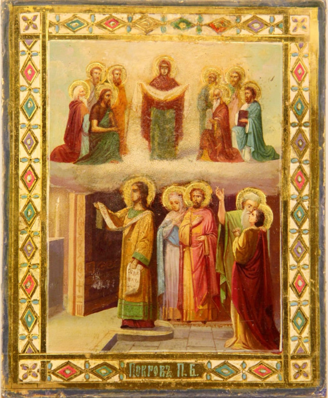Antique 19c Russian icon of The Pokrov (8507)